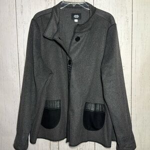 Cameleon Plaid Grey Wool Blend Lagenlook Button Collared Jacket Size 2X